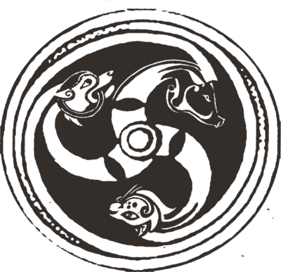 The 3DC crest: three beasts chasing in a circle
