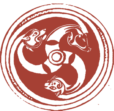 The 3DC crest: three beasts chasing in a circle
